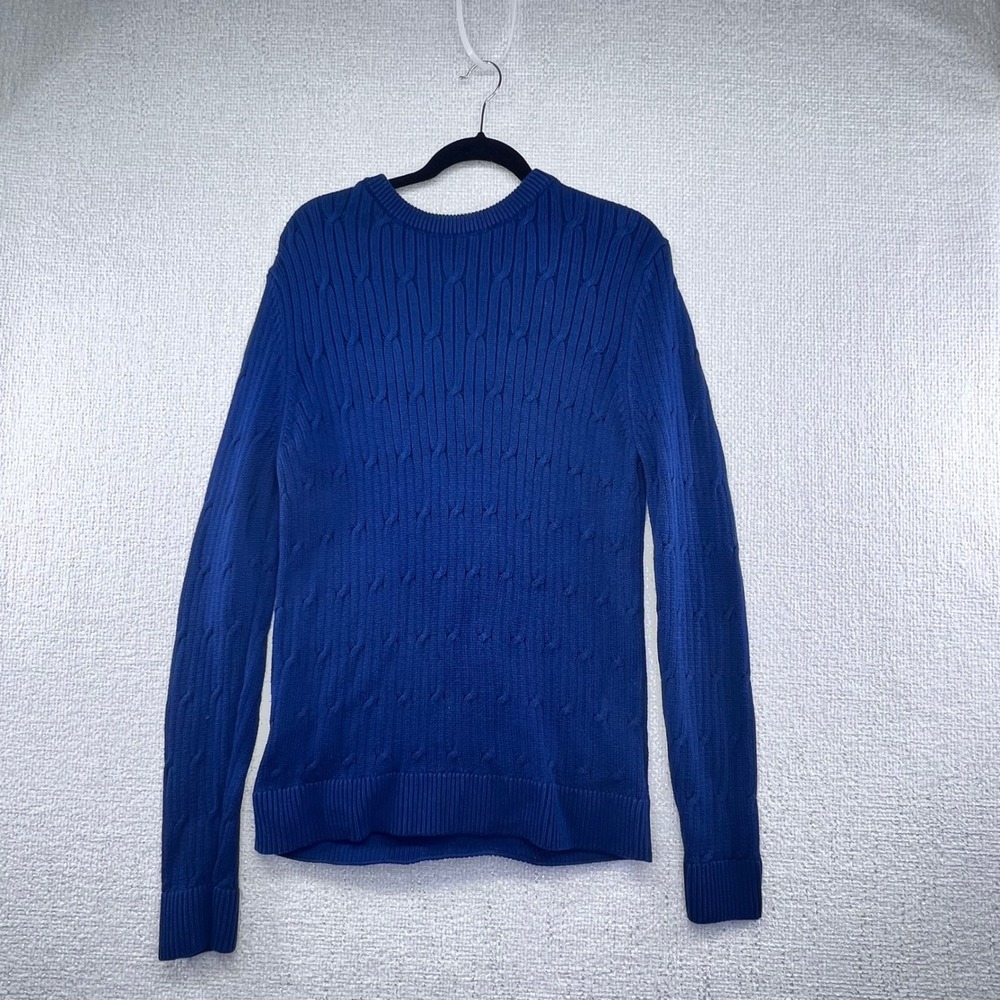 Express Men's Navy Cable Knit Sweater Long Sleeve Pullover Classic Knitwear Med